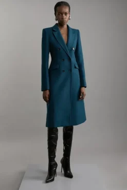 Premium Italian Manteco Wool Fitted Tailored Midi Coat