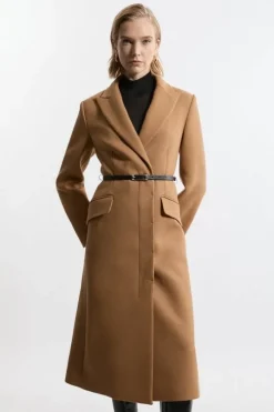 Premium Italian Manteco Wool Single Breasted Belted Tailored Maxi Coat