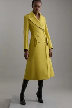 Premium Italian Manteco Wool Military Double Breasted Tailored Midaxi Coat