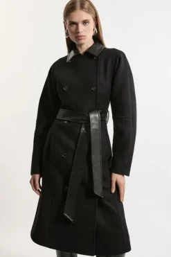 Premium Italian Manteco Wool Rounded Sleeve Belted Tailored Midi Coat