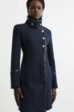 Premium Italian Manteco Wool Military Funnel Neck Tailored Short Coat