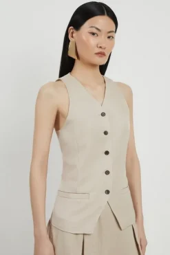 Premium Linen Button Through Tailored Top