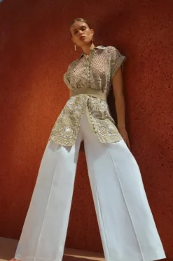 Premium Tailored Linen Mid Rise Wide Leg Pants