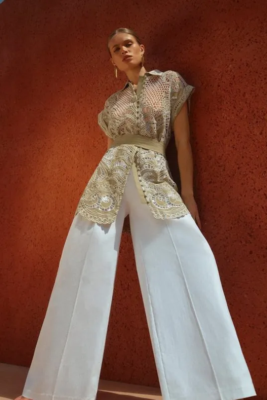 Premium Tailored Linen Mid Rise Wide Leg Pants