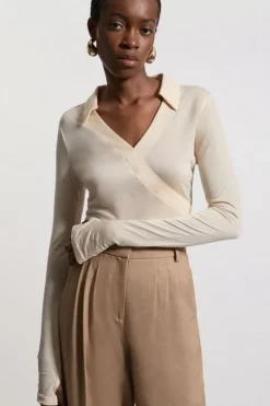 Premium Tencel Jersey Collared Long Sleeve Top