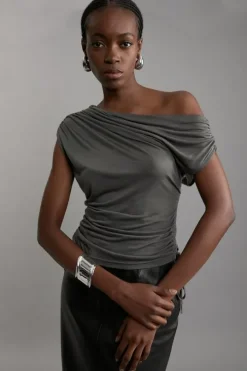 Premium Tencel Jersey Drape Detail One Shoulder Top