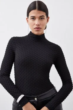 Premium Textured Jersey Turtleneck Top