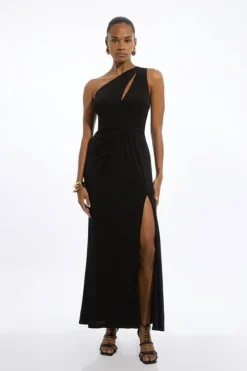 Premium Viscose Jersey Bandeau Split Maxi Dress