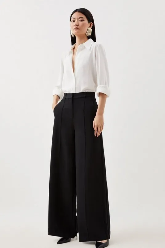 Premium Woven Viscose Crepe Wide Leg Pants