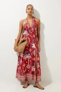 Printed Cotton Voile Strappy Maxi Beach Dress