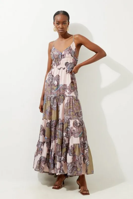 Printed Paisley Maxi Cotton Woven Sun Dress