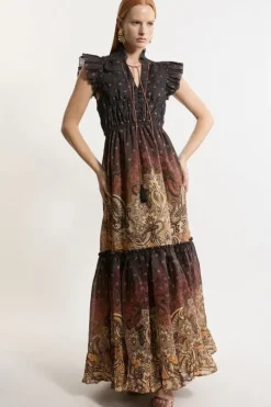 Printed Paisley Print Cotton Woven Maxi Dress
