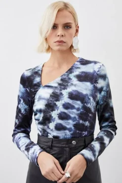 Printed Velvet Stretch Long Sleeve Bodysuit