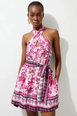 Printed Viscose Cross Body Woven Mini Dress