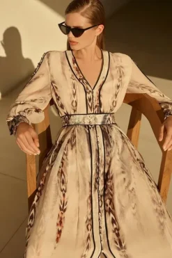 Printed Viscose Floral Border Print Maxi Dress