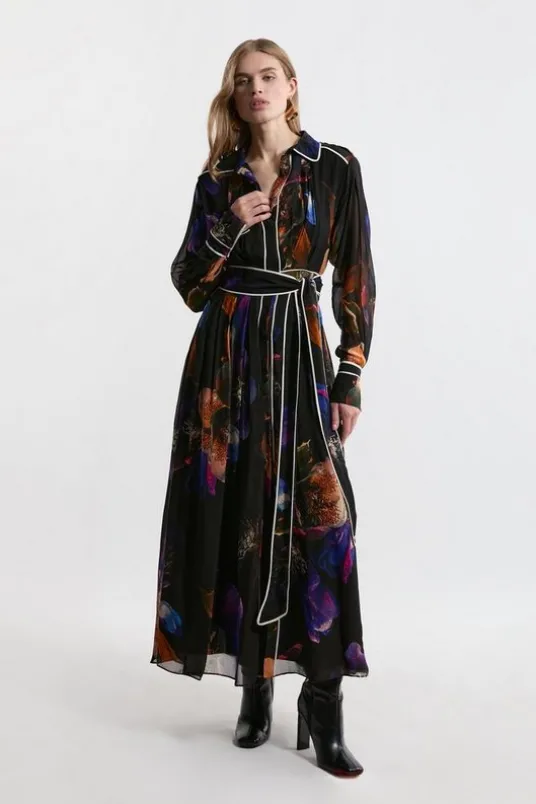 Printed Viscose Placed Floral Woven Maxi Dress