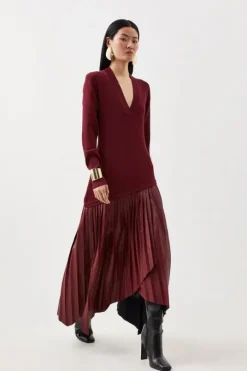 Pu Knit Belted Midi Dress