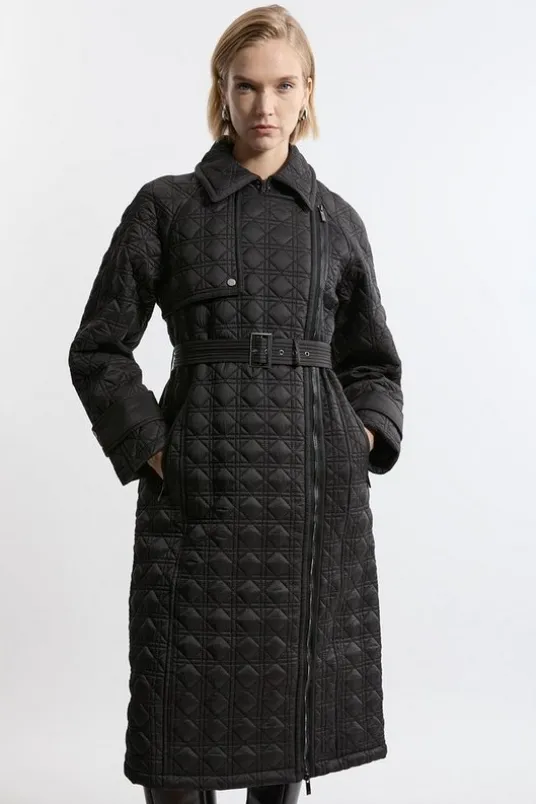 Quilted Belted Longline Trench Coat