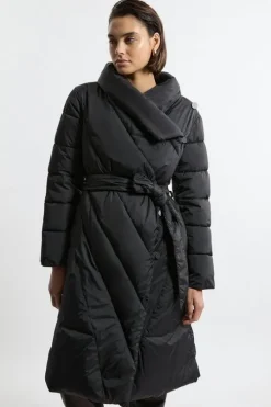 Quilted Padded Wrap Collar Coat