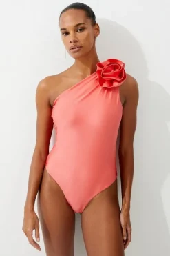Rosette Detail Asymmetric Swimsuit