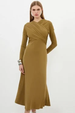Ruched Jersey Crepe Midi Dress