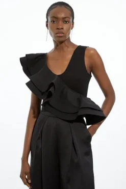 Ruffle Detail Ponte And Cotton Jersey Bodysuit