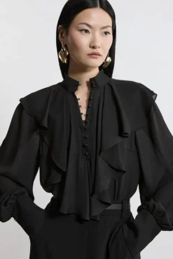 Ruffle High Neck Georgette Woven Blouse