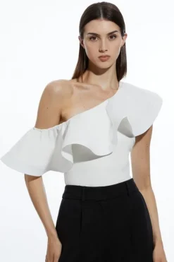 Ruffle Ponte And Cotton Mix Jersey Bodysuit