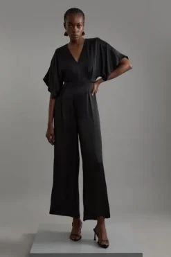 Satin Angel Sleeve Woven Maxi Jumpsuit
