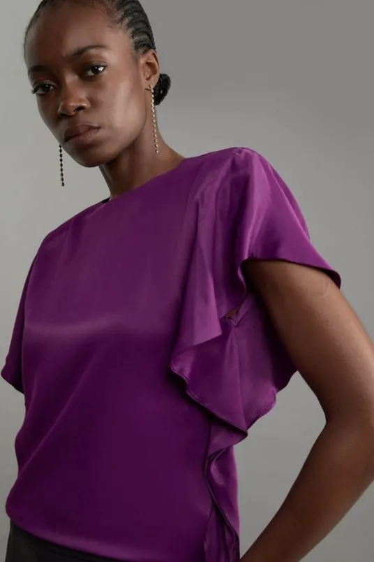 Satin Draped Sleeve Woven Top