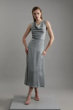 Satin Halter Neck Woven Midi Dress