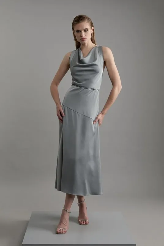 Satin Halter Neck Woven Midi Dress