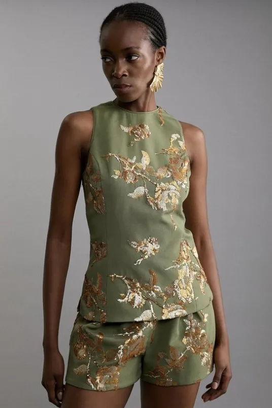 Satin Sequin And Embroidery Woven Co-Ord Set