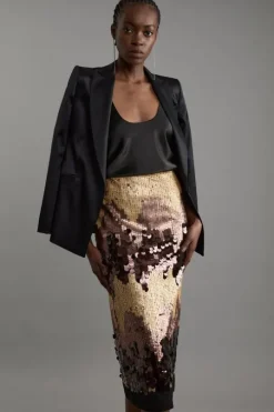 Sequin Georgette Panelled Woven Midaxi Skirt