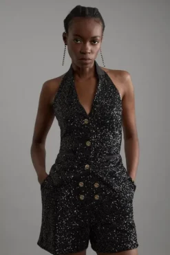 Sequin Halter Neck Vest