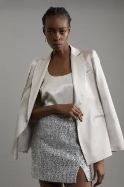 Sequin Metallic Boucle Belted Tailored Mini Skirt