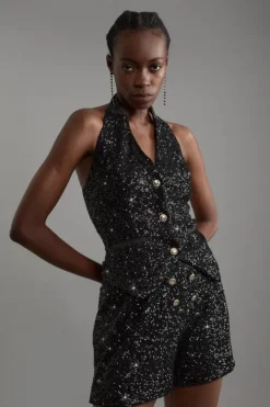 Sequin Tailored Mini Shorts