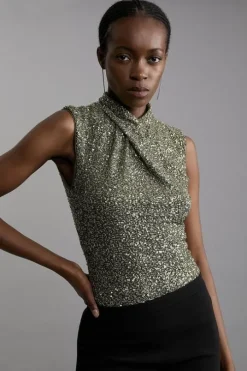 Sequin Twist Front Sleeveless Top