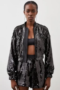 Sequin Woven Bomber Jacket