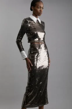 Sequin Woven Midi Skirt