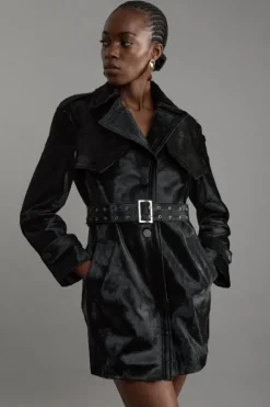 Shearling Eyelet Belted Short Trench Coat