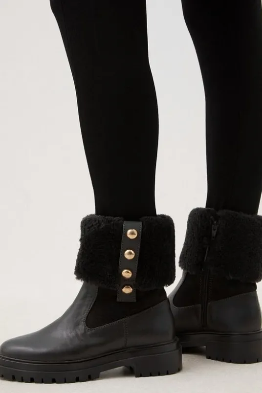 Shearling Leather Trim Detail Chelsea Boot