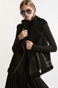 Shearling Moto Jacket Detail Vest