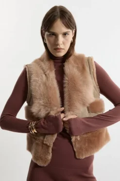 Shearling Sleeveless Collared Jacket