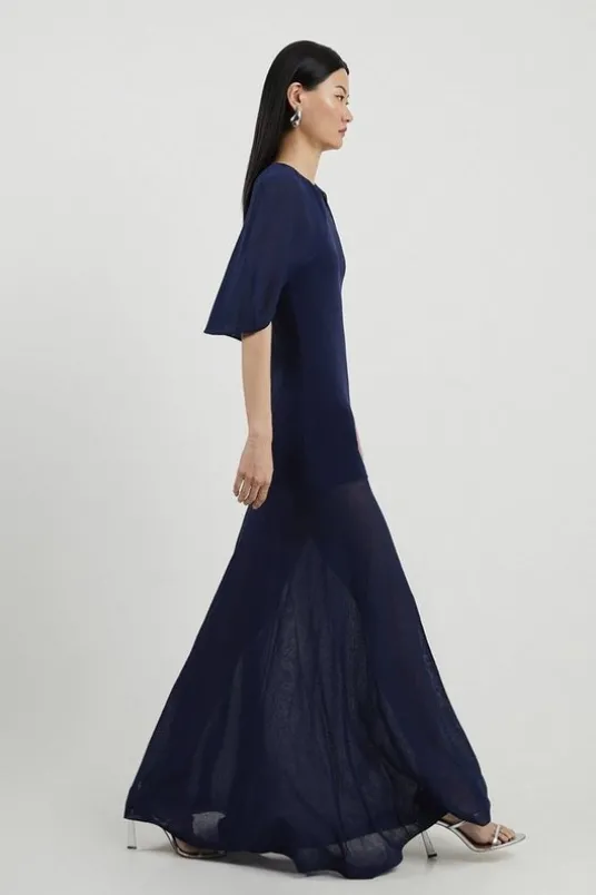 Sheer Cape Knit And Full Skirt Sheer Maxi Dress