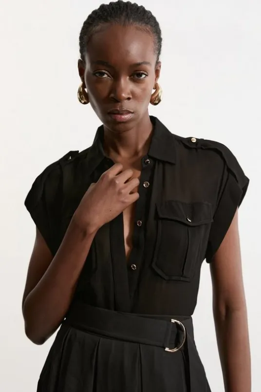 Sheer Viscose Georgette Woven Utility Blouse