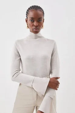 Silk Cuff Merino Knit Sweater