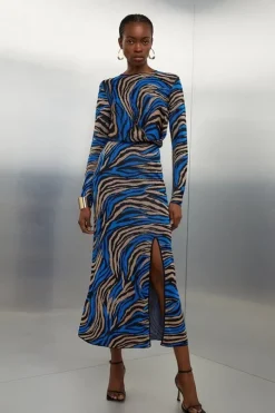 Slinky Jacquard Viscose Split Detail Knit Midaxi Dress