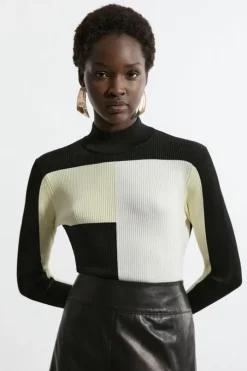 Slinky Rib Knit Color Block Top