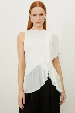 Slinky Viscose Blend Knit Mix Ruffle Top